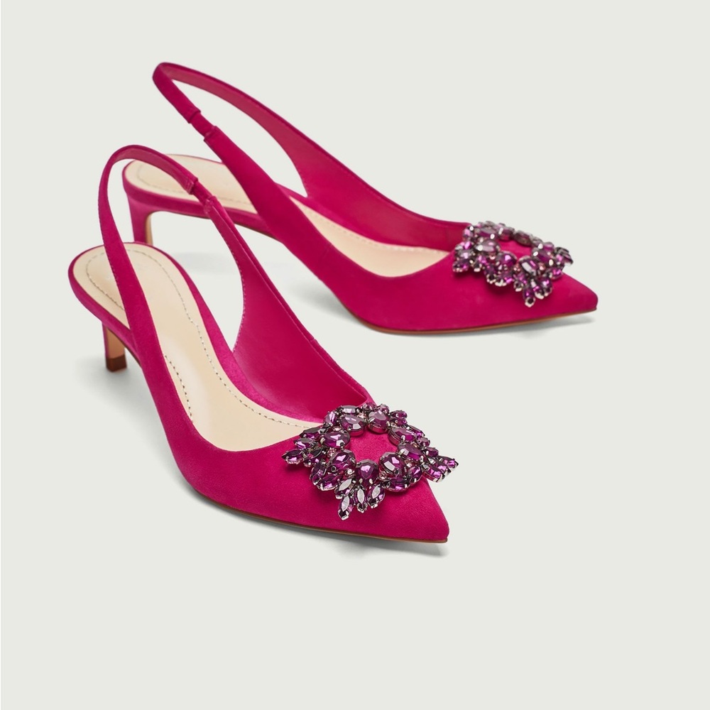 Zara Crystal Embellished Pink Heels US 10 EU 41